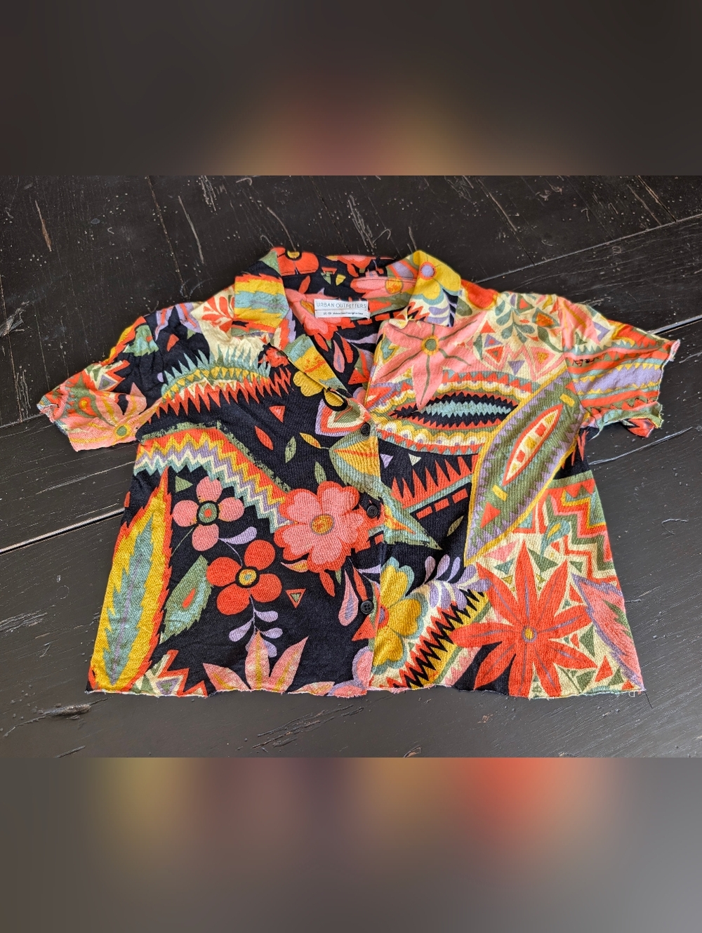 Urban Outfitters XS Cropped Tropical Button-down Women's Shirt Coastal 80s Vibe